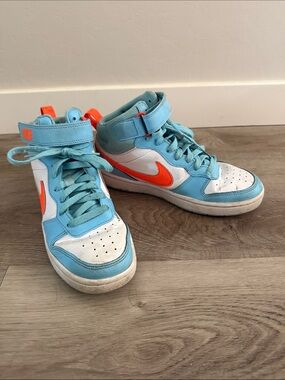 Nike Light Blue, White & Bright Orange High-Top Sneakers Kids